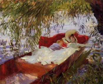 約翰 辛格 薩金特 Two Women Asleep in a Punt under the Willows
